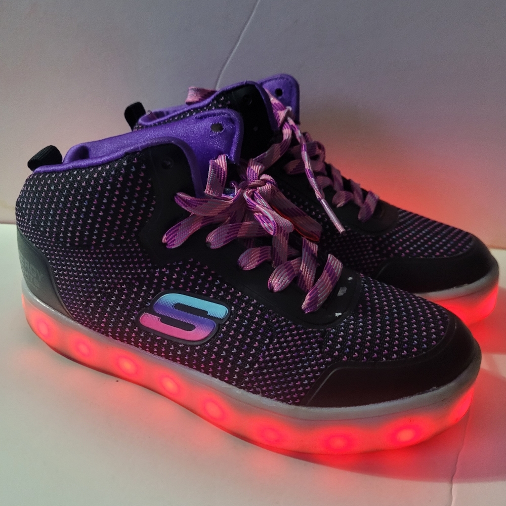 SKETCHERS  GIRL'S ENERGY LIGHTS - KNIT GLITZ  BLACK PINK PURPLE  
